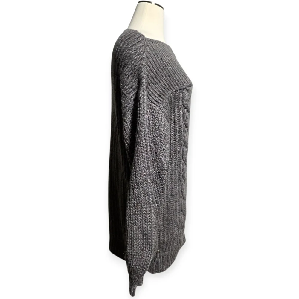 EUC FREE PEOPLE COZY CABLE OFF-SHOULDER CHARCOAL GREY SWEATER SZ XS